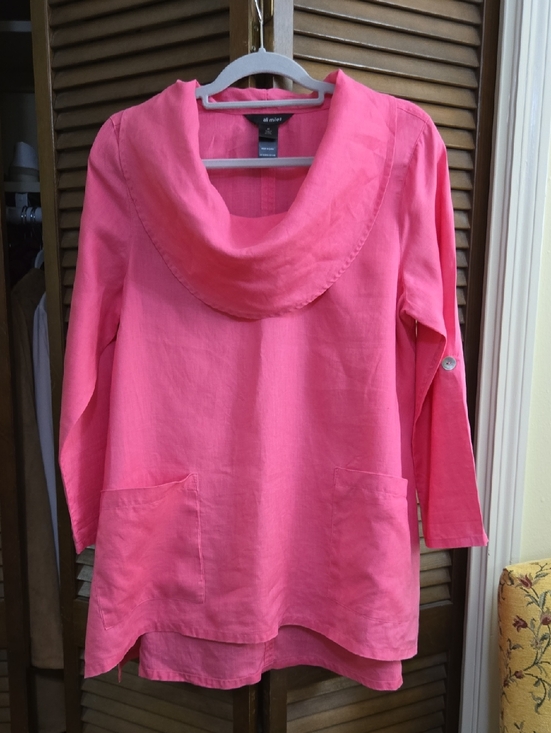 Ali Miles Tops - Ali Miles Linen Cowl Neck Tunic Top - Bright Pink